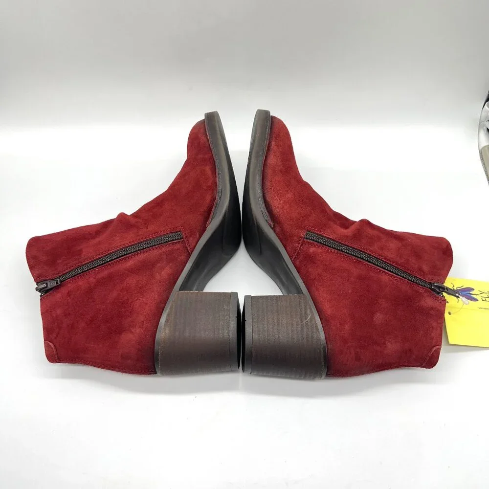 Fly London Womens 40 EU 9 - 9.5 US Red Suede Leather Ankle Boots Shoes - Picture 8 of 13